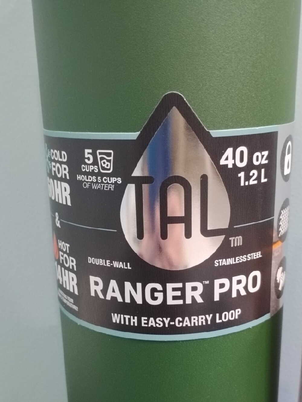 Ranger Pro 40 oz Olive Green Stainless Steel Water Bottle - Picture 2 of 7
